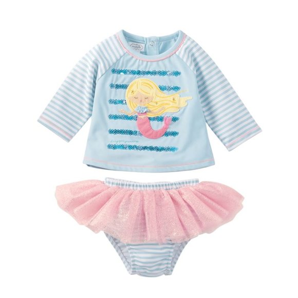 Mud Pie Baby Girl Mermaid Rash Guard Swimsuit Set - Picture 1 of 2